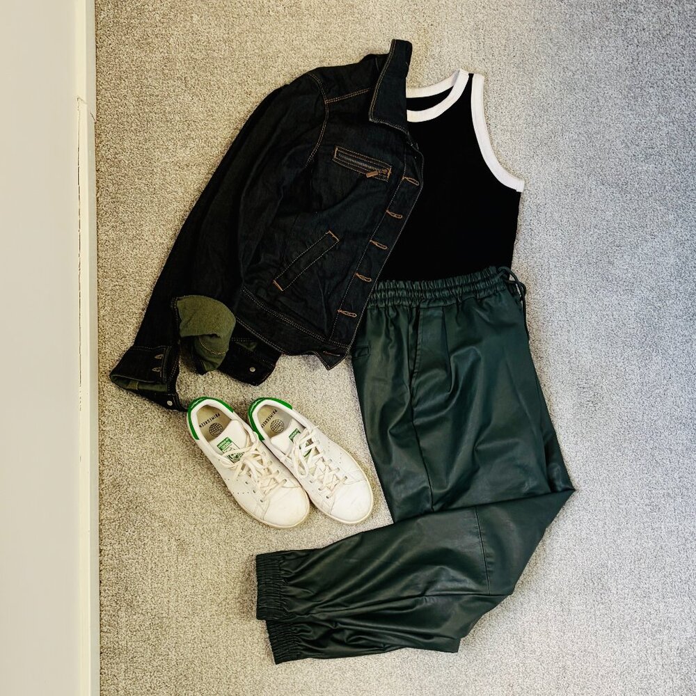 Dictionary Augsta Dark Green Faux Leather Joggers Size Small- New With Tags!
